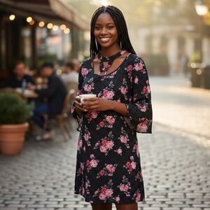 Floral Black and Pink Women's Halter Dress